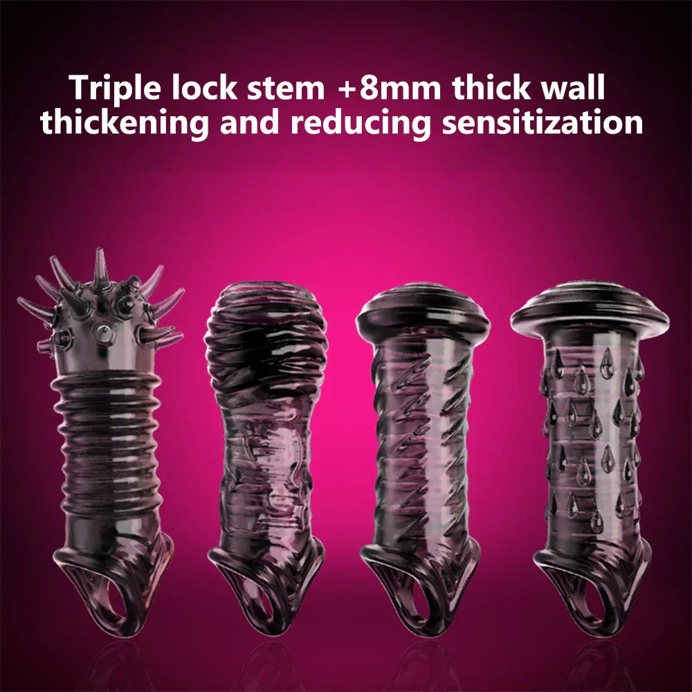 Reusable Penis Extender Cock Rings Delay Ejaculation Penis Condoms Dick Sleeve Silicone Glans Cover Enlargement Sex Toys For Men