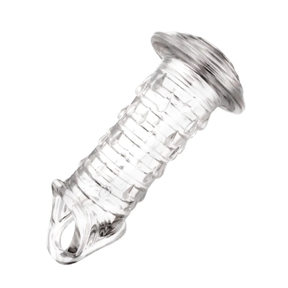 Reusable Penis Extender Cock Rings Delay Ejaculation Penis Condoms Dick Sleeve Silicone Glans Cover Enlargement Sex Toys For Men