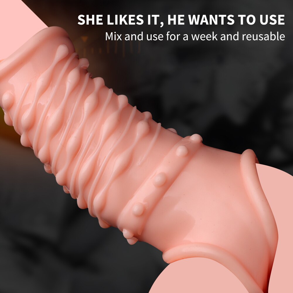 Reusable Penis Sleeve Soft Glans Penis Enlarger Extender Delay Ejaculation Cock แหวนแขนของเล่นสำหรับผู้ใหญ่สำหรับผู้ใหญ่สินค้าเร้าอารมณ์