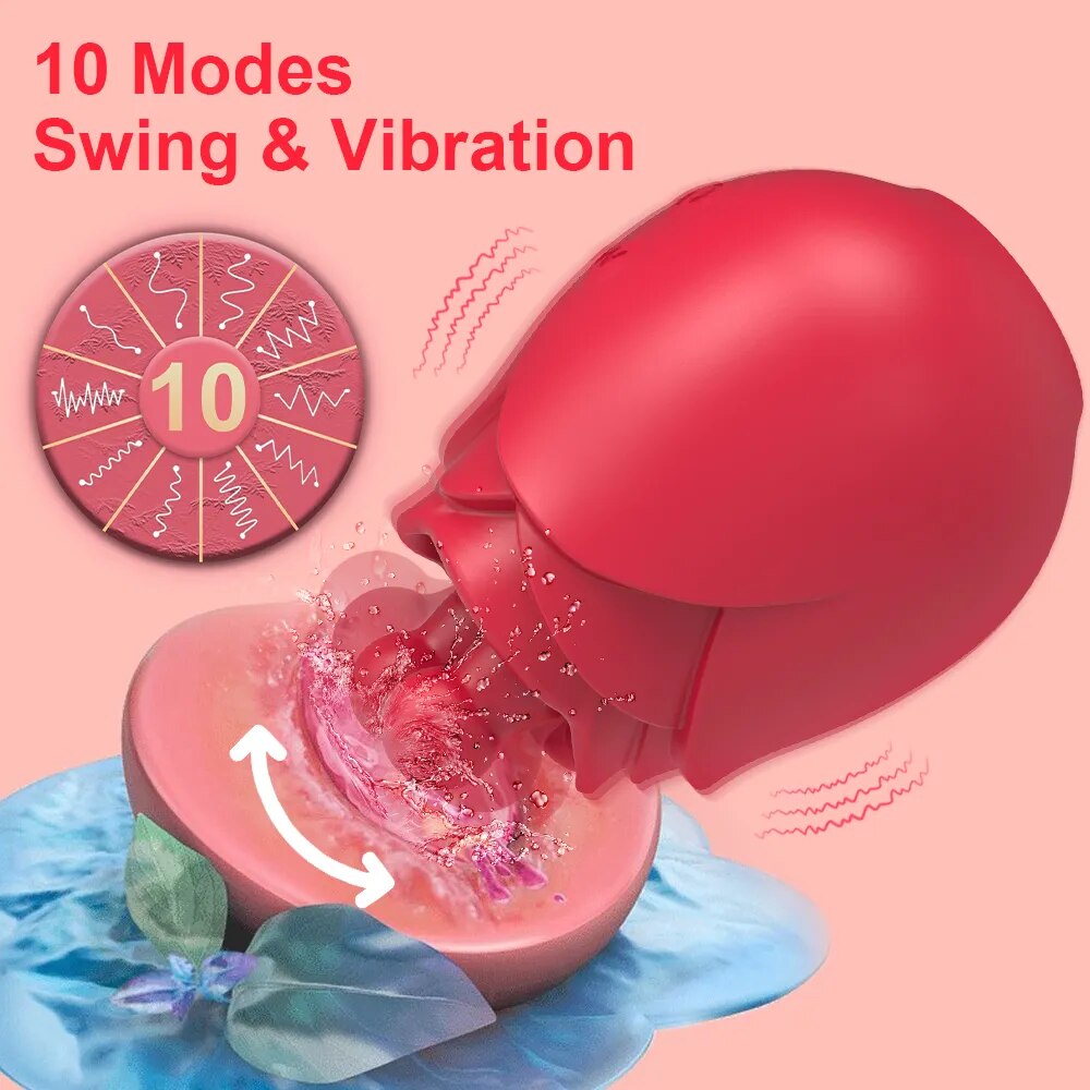 Rose Toy Vibrator for Women with Wiggling Tongue Licking 10 Modes Nipple Clitoris Stimulator Sex Toys Goods for Adults Female