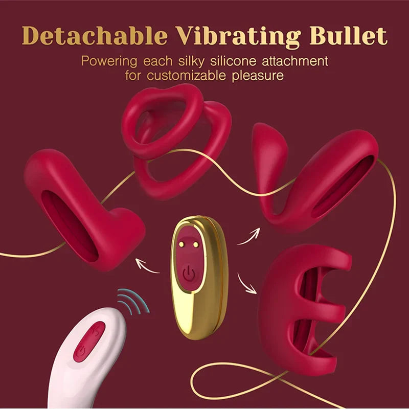 Tracy's Dog Love Vibrator Kit Removable Vibrating Bullet with 4 Silicone Attachments Remote Adult Sex Toys for Women & Partners