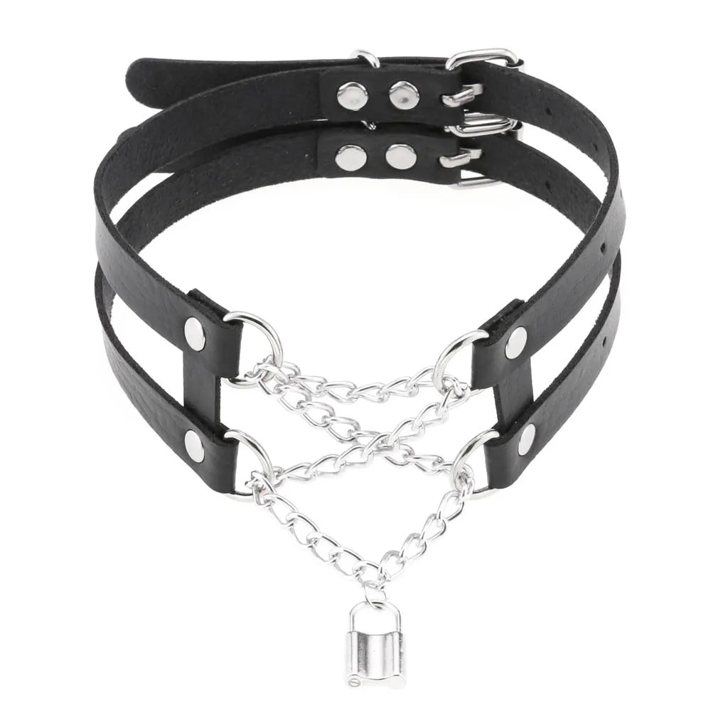 BDSM Different Style Fashion Punk Men Torques Necklace Gothic PU Leather Choker Collar Necklace Women Body Chain