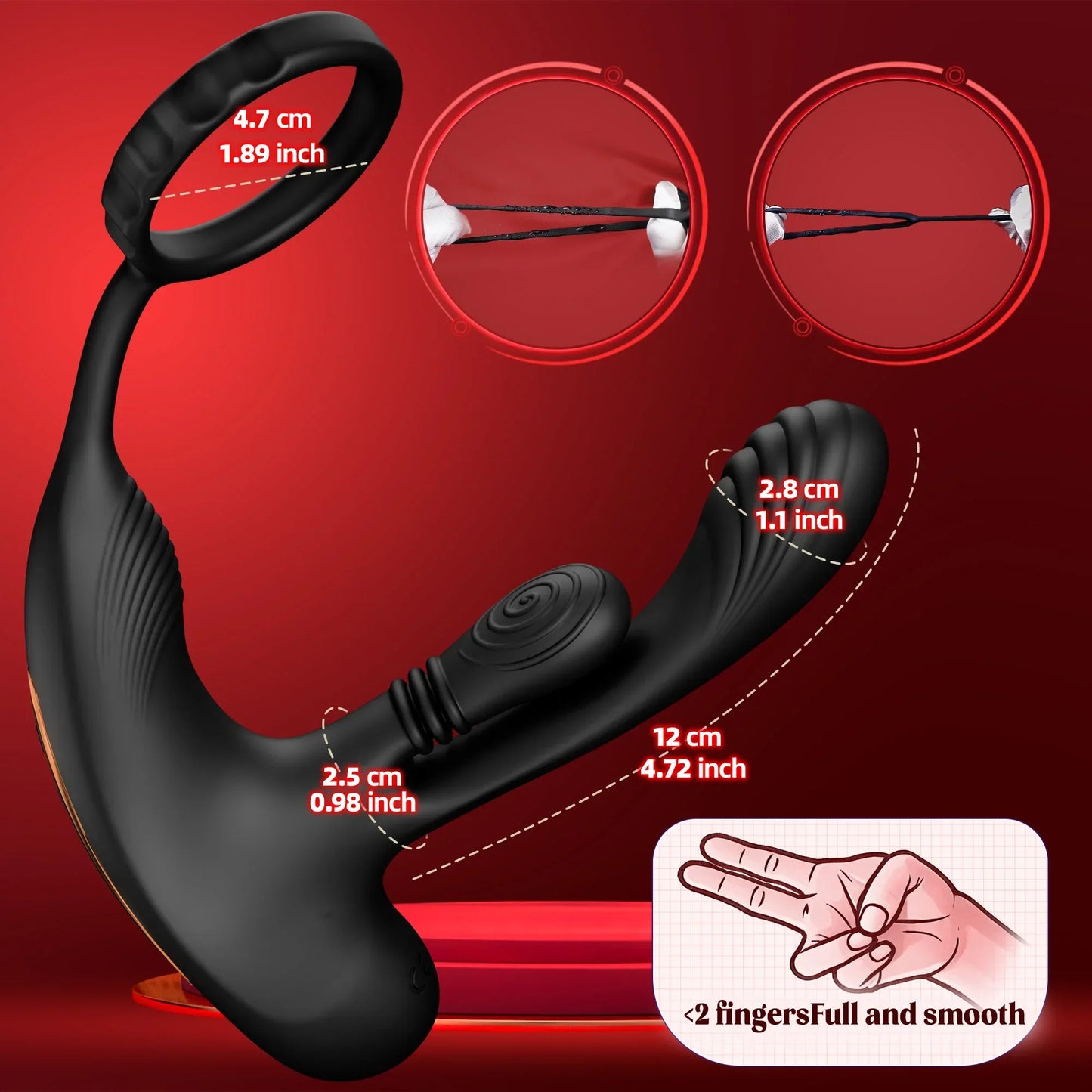 3 in 1 360° Circular Kneading Anal Vibrator Male Prostate Massager with Cock Ring Butt Plug L-Shaped Adult Sex Toys for Men 18