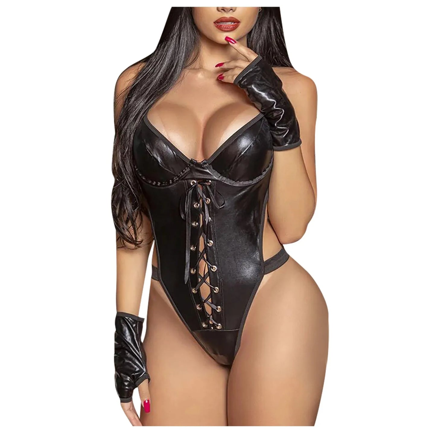 Multi styles PU Leather Bodysuits Women Zipper Open Crotch Bodystocking Body Suit Sexy Lingerie Costumes