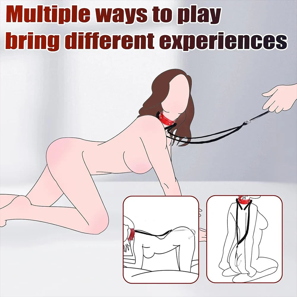 Sex Bondage BDSM Kit Sexy Slave Adjustable Leather Hand Ankle Cuffs Choker Anal Plug for Couple SM Sex Games Tool Cosplay Toys