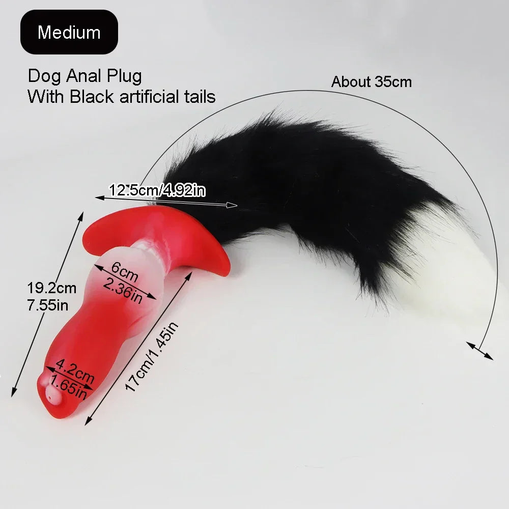 Adult Sex Games Anal Plug With Tail Soft Silicone Dog Knot Butt Plug Wearable Tail Detachable Cosplay Sex Toys For Women Men