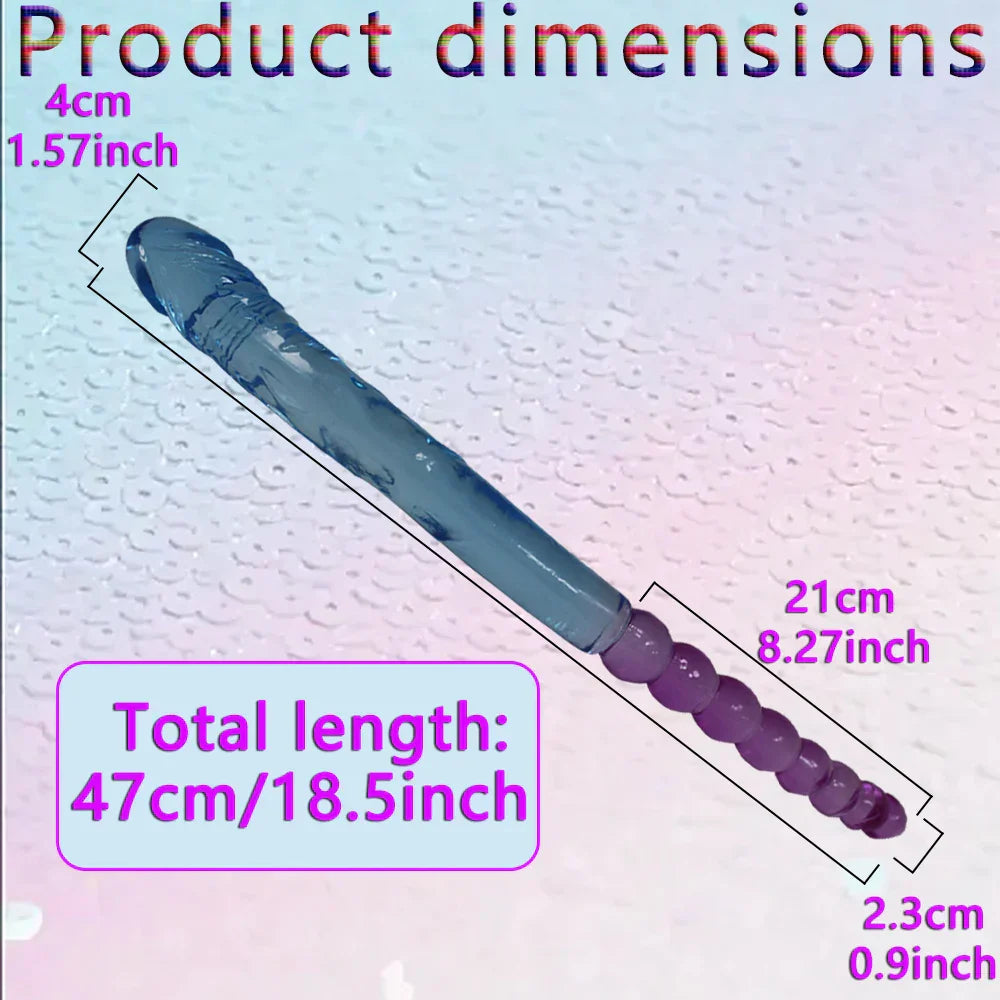 Two sizes of long double-headed dildos. double-sided crystal dildos. for anal and G-spot stimulation. unisex