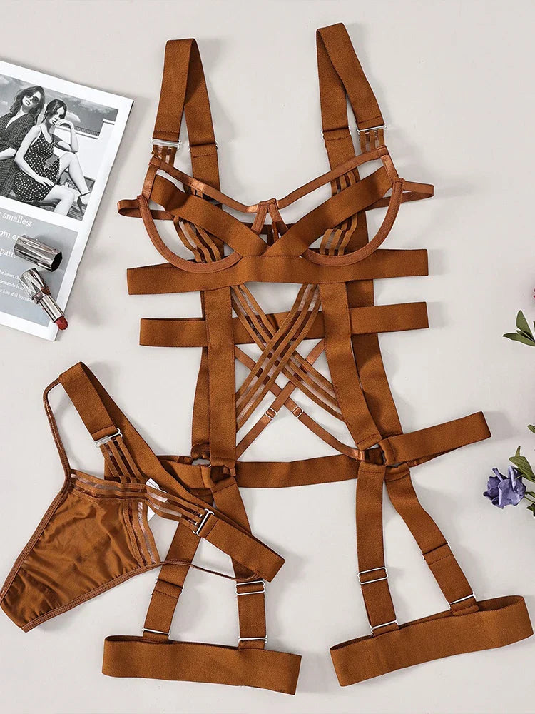 Hot Sexy Hollow Lingerie for Women Open Anal BDSM Role Play Bondage Uniform Erotic Maid Underwear Cosplay Costumes Outfit Set