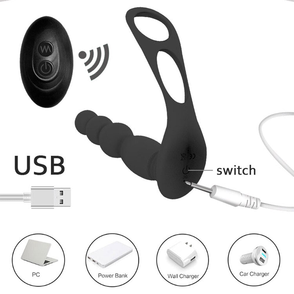Silicone Anal Butt Plug  Pull Beads with Cock Ring Prostate Massager Anal Balls Vibration Heating  Erotic Anal Sex Toy for Adult