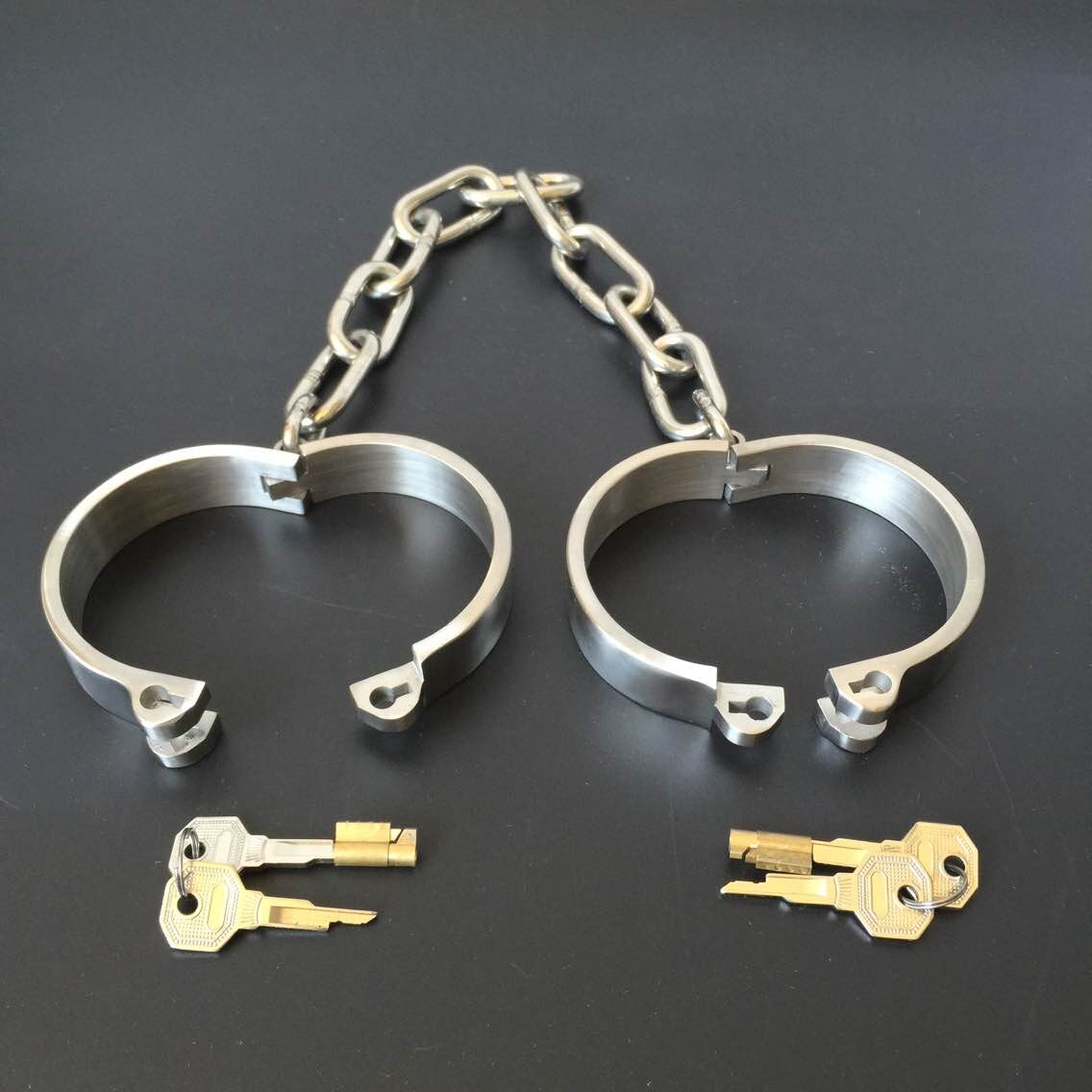 Stainless Steel Slave Flirt Wrist Handcuffs Ankle Cuffs Neck Collar Chain BDSM Shackle Bondage Invisiable Lock Fetish Sex Toys