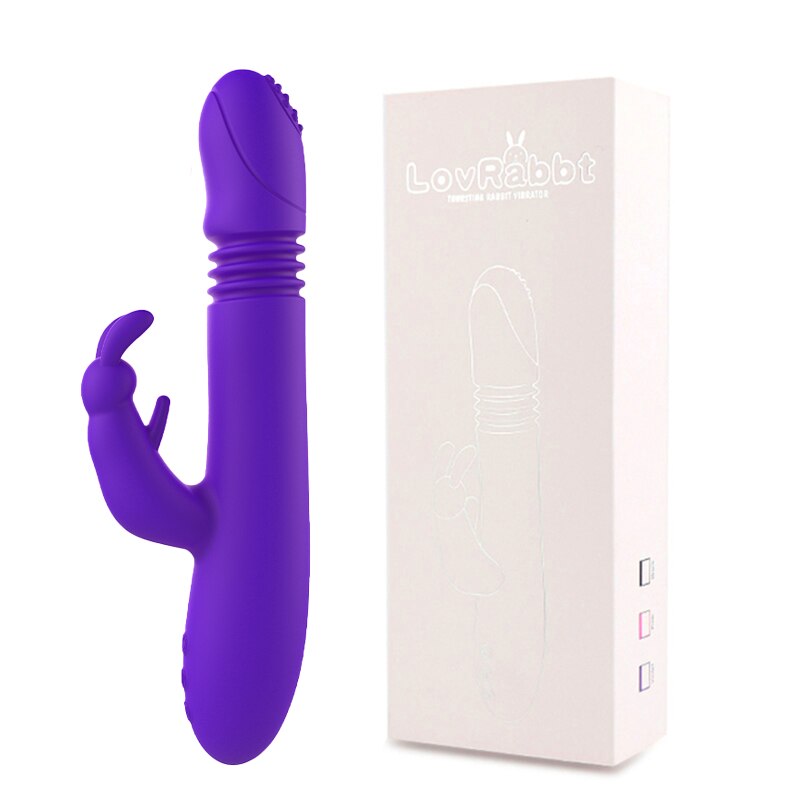 Telescopic กระต่ายสั่นความร้อนหมุน G Spot Dildo Vibrator Anal Clit Stimulator หญิง Masturbation เซ็กซ์ทอยสำหรับผู้หญิง