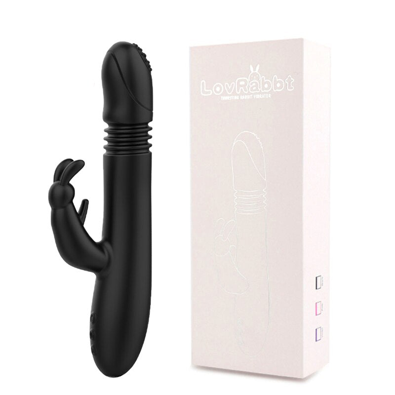 Telescopic กระต่ายสั่นความร้อนหมุน G Spot Dildo Vibrator Anal Clit Stimulator หญิง Masturbation เซ็กซ์ทอยสำหรับผู้หญิง