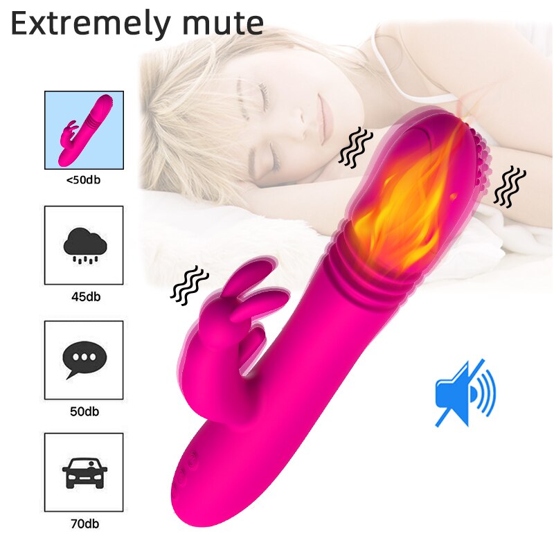 Telescopic กระต่ายสั่นความร้อนหมุน G Spot Dildo Vibrator Anal Clit Stimulator หญิง Masturbation เซ็กซ์ทอยสำหรับผู้หญิง