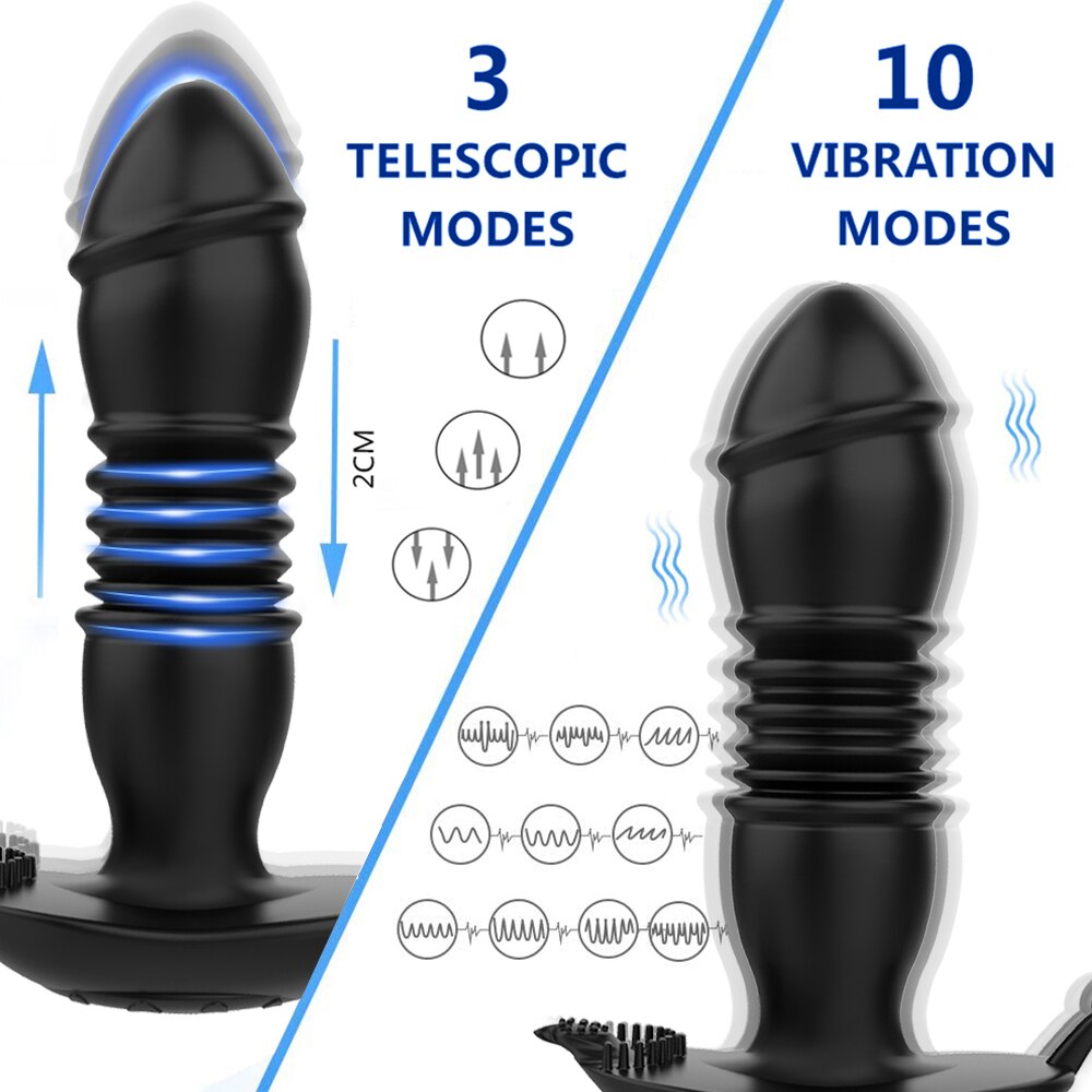 Thrusting เครื่องสั่น Dildo Anal Plug Vibrator สำหรับชายต่อมลูกหมากนวด Masturbators Remote Butt Plug Telescopic Vibrator SexToys