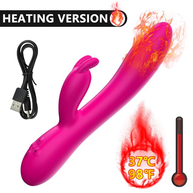 USB Charging Heating AV Rabbit Dildo Vibrator Vagina Clitoris Stimulator G-Spot Adult Game Sex Toys for Women Female Masturbator