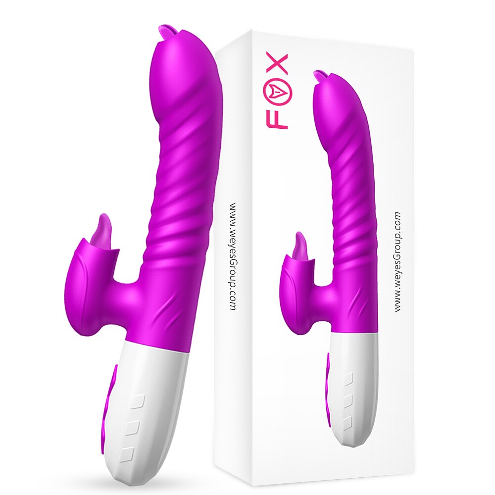 ใหม่คู่ลิ้น Vibrating Dildo Telescopic หมุน Vibrators สำหรับผู้หญิง Anal ช่องคลอด Clitoris Stimulator ผู้ใหญ่เซ็กซ์ทอย