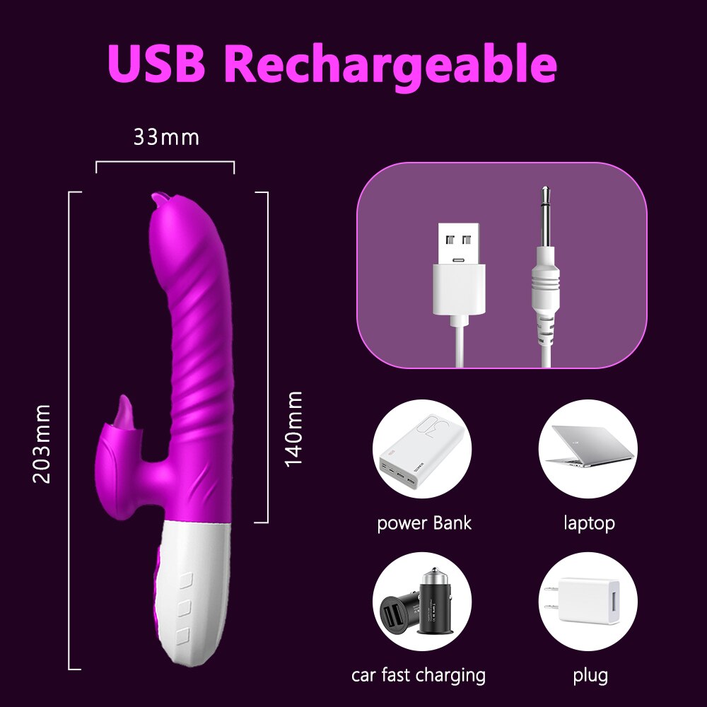 ใหม่คู่ลิ้น Vibrating Dildo Telescopic หมุน Vibrators สำหรับผู้หญิง Anal ช่องคลอด Clitoris Stimulator ผู้ใหญ่เซ็กซ์ทอย