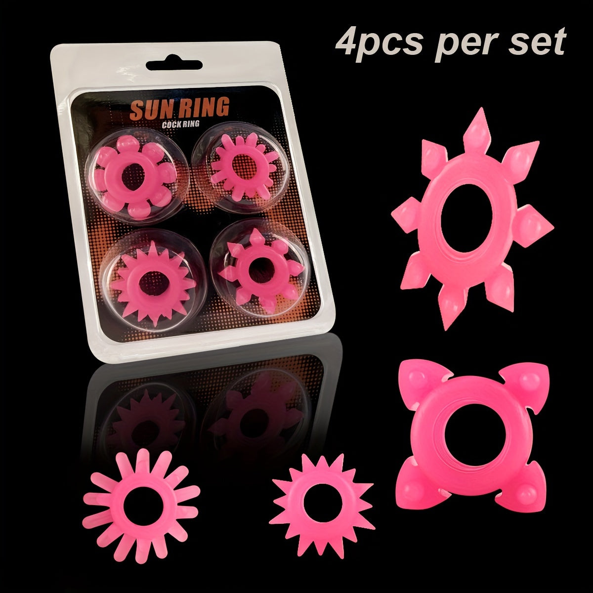 4pcs Men's Glow In The Dark Soft Grain Decor Penis Rings. High Elasticity Easy To Clean Masturbating Toys For Couple's Flirting. Men's Gay's Pleasure