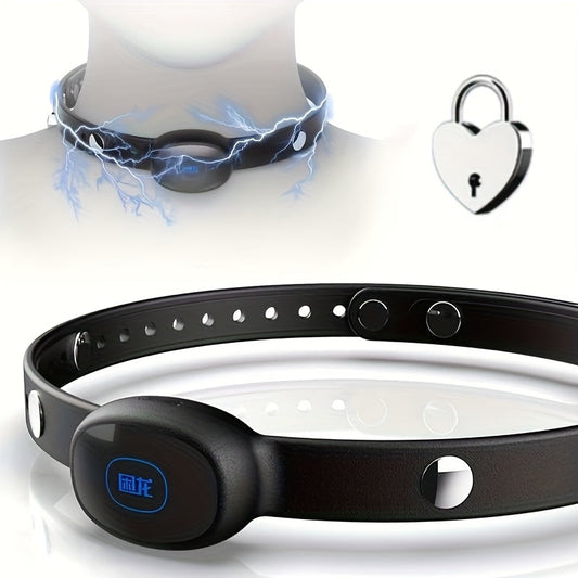 Bondage Device Electric Shock Neck Collar with Lock BDSM Electric Shock Neck Collar for Male Female. Silicone Adjustable Collar E-stim Bondage Device with Lock SM Restraints Role Play Adult Sex Toys for Men Women Couples