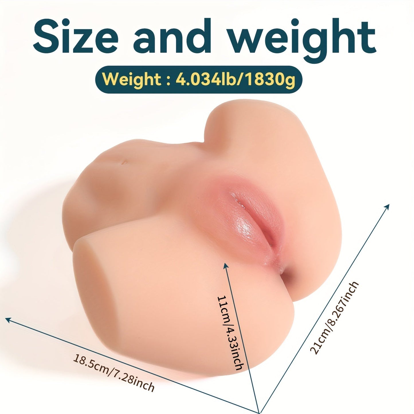Realistic 1.8kg Male Anus Self-Pleasure Toy: TPE Material. 3D Textured Channels. 7.28 Length. 3.33 Width. No Battery Required