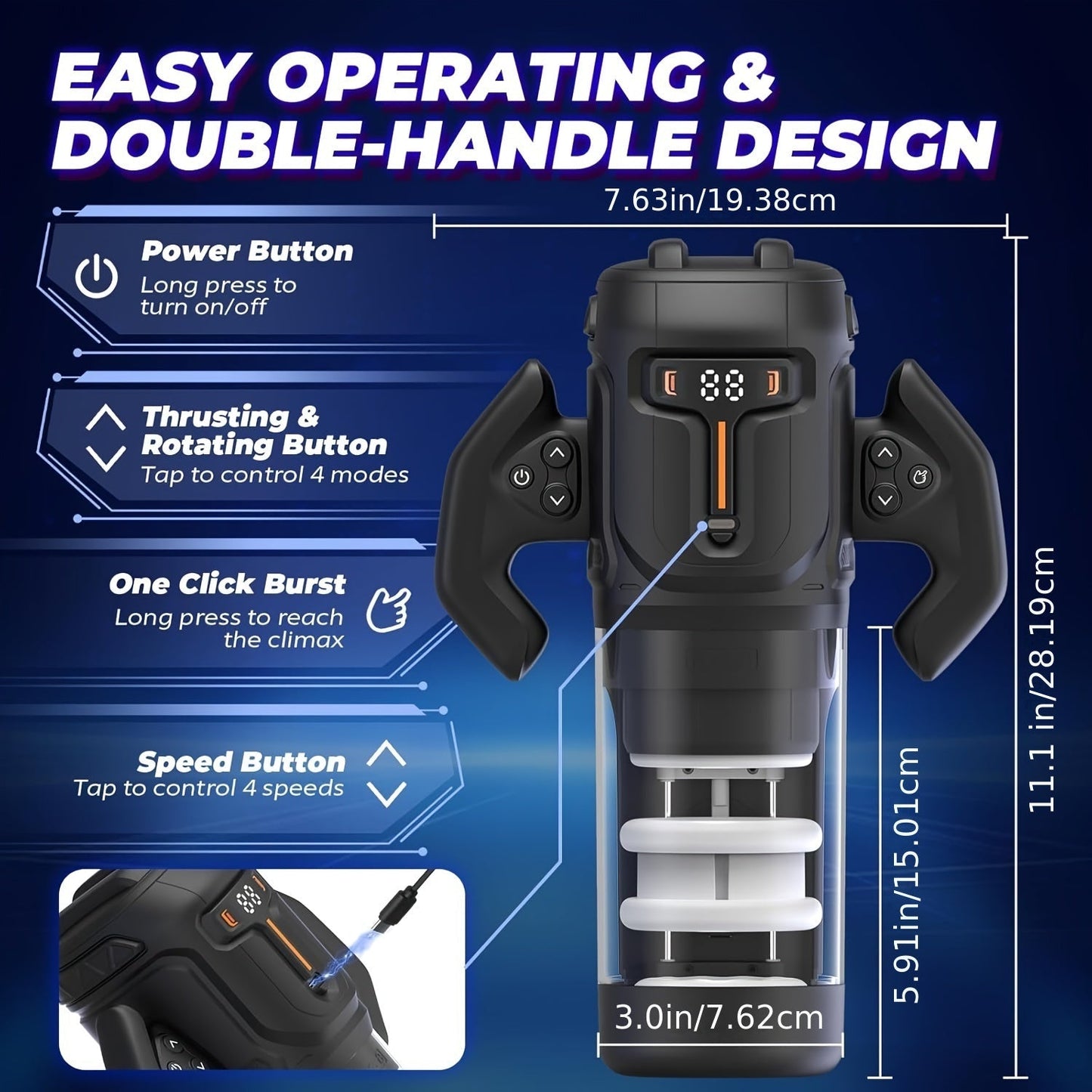 Automatic Male Masturbator Sex Toys. Unique Male Sex Toys With 4 Thrusting & Rotating Modes For 4 Speeds. Male Stroker With Handles & Digital Display & One-Click Burst For Men. Sergeant Major