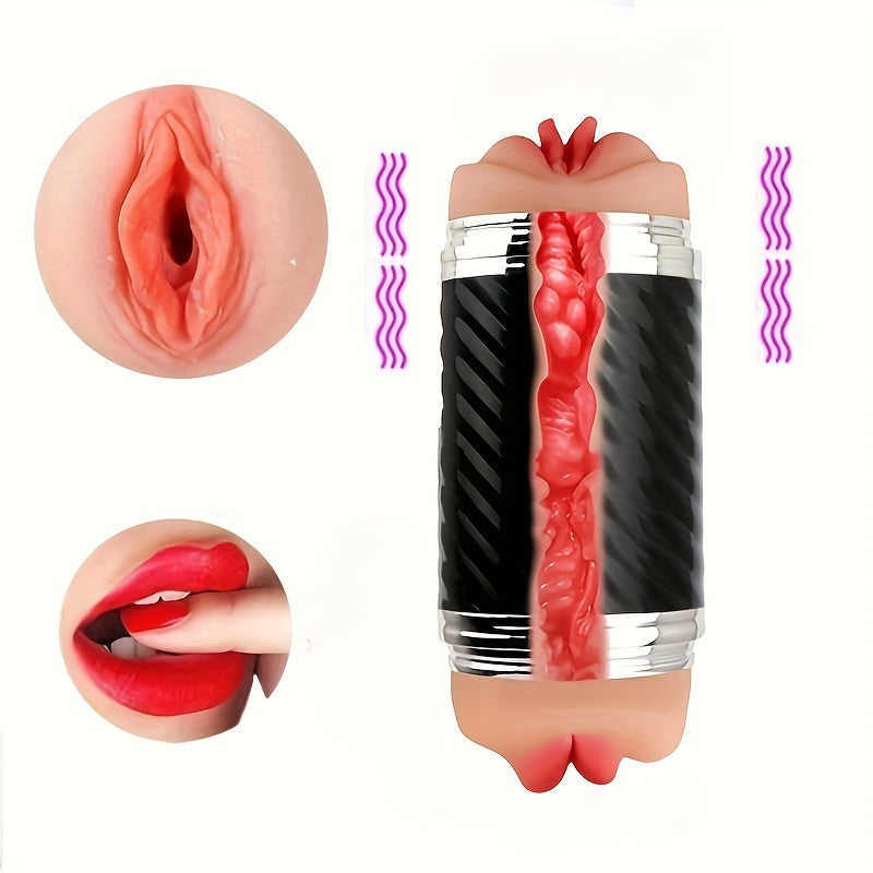 2 In1 Male Masturbators With Vibration Modes Stimulator Double-Side Pocket Pussy Toy Realistic Texture Male Masturbation Cup Silicone Hand Free Stroker Sex Toy